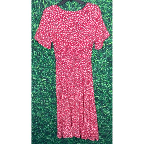Free People Womens Red In Full Bloom Deep V-Neck Smocked Fit & Flare Midi Dress - Picture 5 of 6